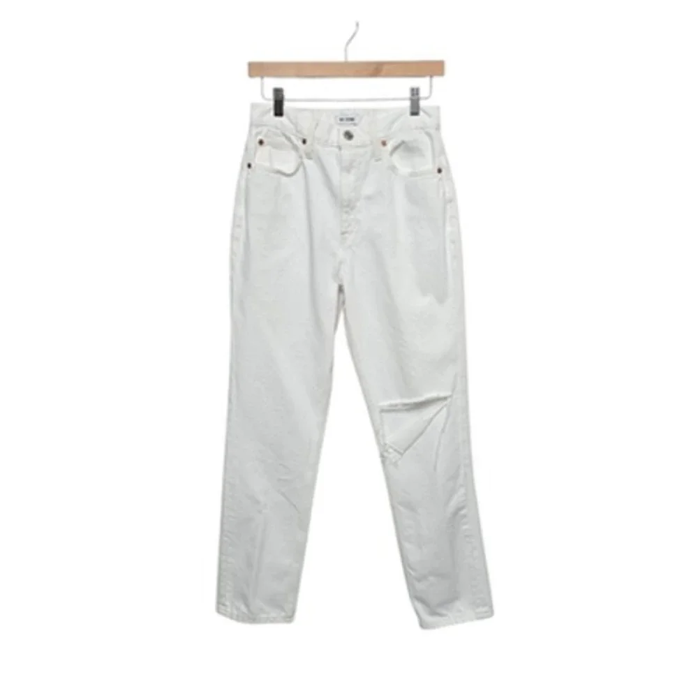 RE/DONE Jeans Womens 29 White‎ Distressed Straight Leg High Rise Denim Pants
